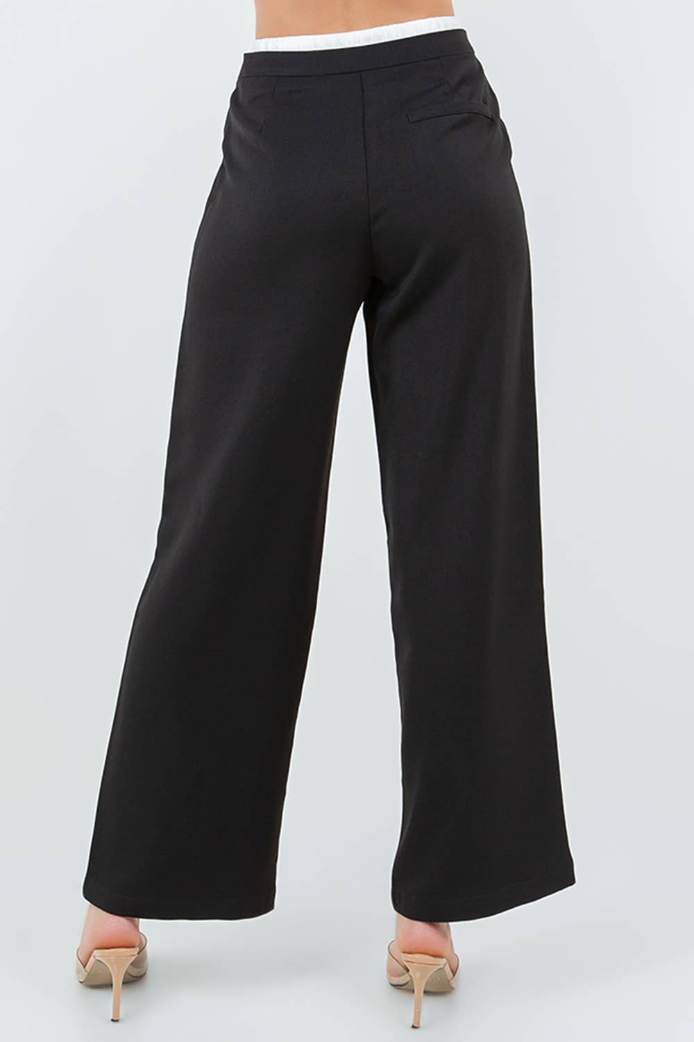 Desire Wide-Leg Tailored Trousers with Contrast Waistband