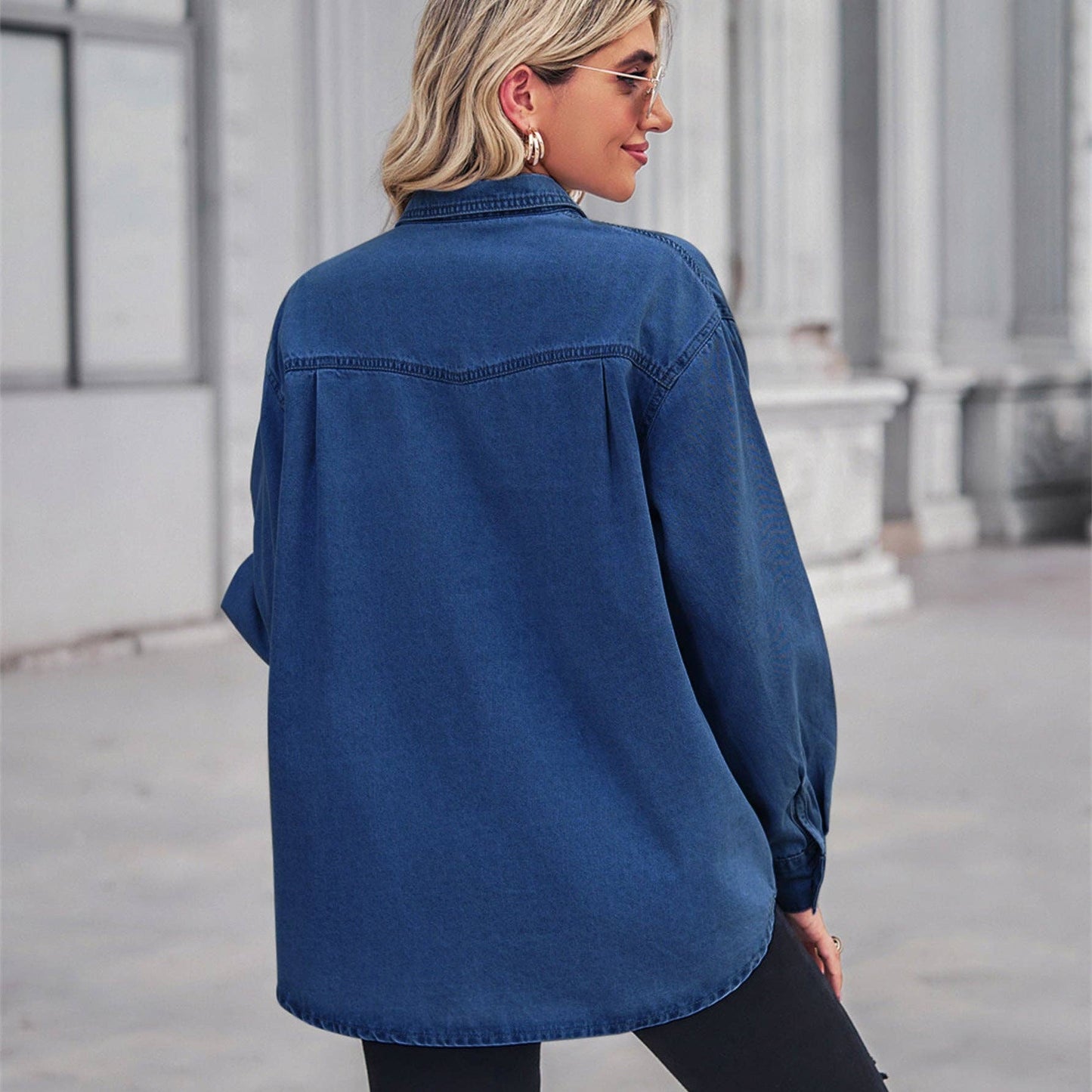 Classic Denim Lapel Button-Down Shirt