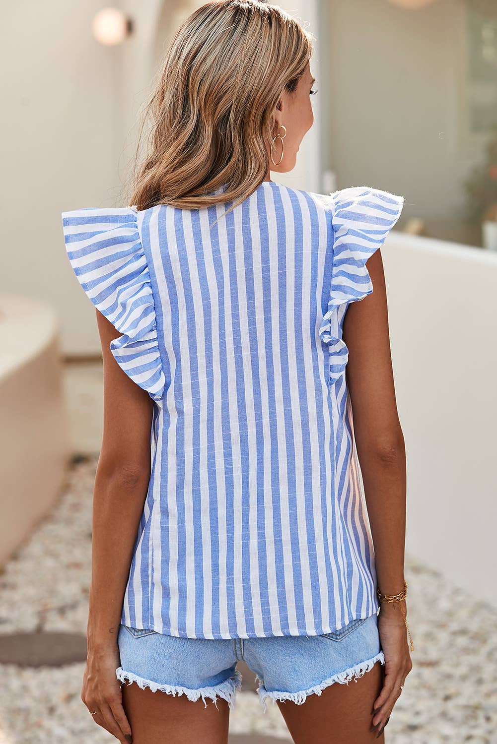 Boho Breeze Stripe Geo Embroidered Tassel Flutter Top