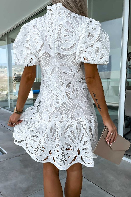 Elysian Lace Cutout Dress in White