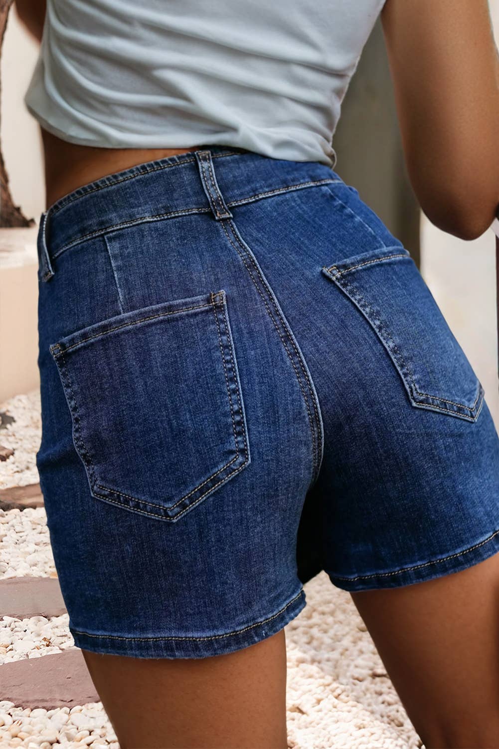 Asymmetric Wrapped Buttoned High Waist Denim Shorts
