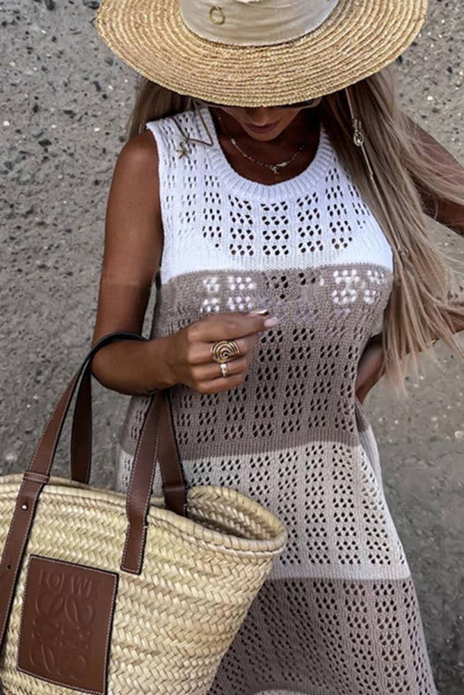 Colorblock Eyelet Split Dress